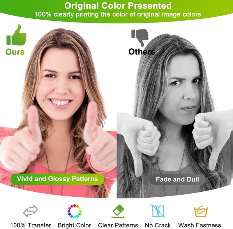CenDale 𝐏𝐫𝐞𝐦𝐢𝐮𝐦 DTF Transfer Film 8.5"x11" - 30 Sheets Single-Sided 𝐆𝐥𝐨𝐬𝐬𝐲 Clear PreTreat Sheets PET Heat Transfer Paper for DIY Direct Print on All Fabric and Colors T-Shirts Textile - Image 3